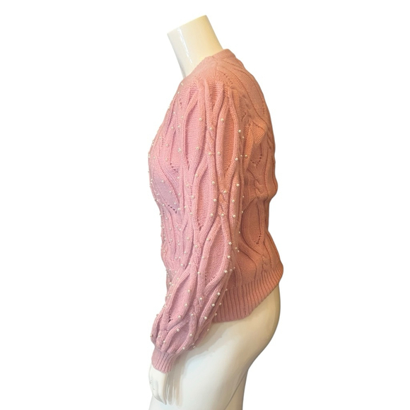 Women's Alice Blue Romantic Pink Pearl Cable Knit Crew Soft Sweater Size L - Picture 6 of 16